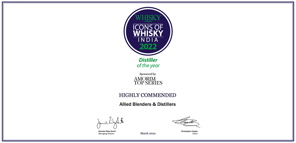 ABD India  wins ‘Distiller of the Year’ at  Icons of Whisky India 2022